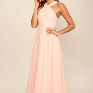 Lulu's Air of Romance Peach Maxi Bridesmaid Wedding Guest Dress Size Medium